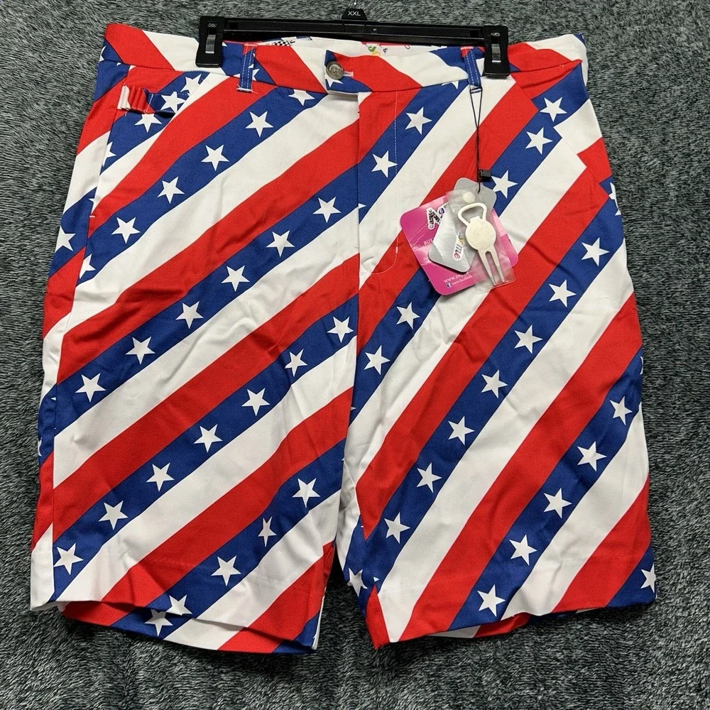 Royal & Awesome Mens Size 36 Pars & Stripes Golf Shorts New (L3)